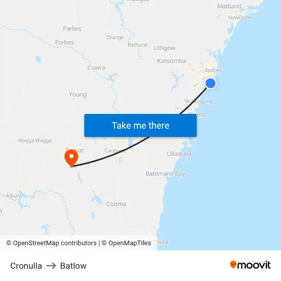 Cronulla to Batlow map