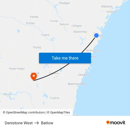 Denistone West to Batlow map