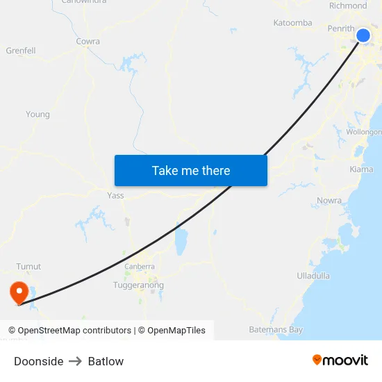 Doonside to Batlow map