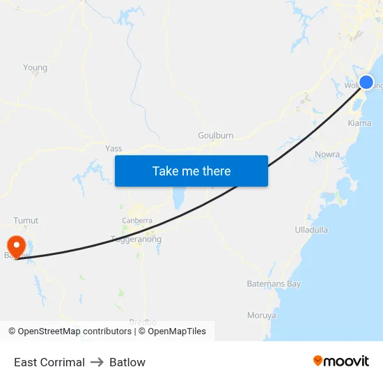 East Corrimal to Batlow map