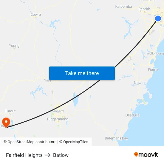 Fairfield Heights to Batlow map