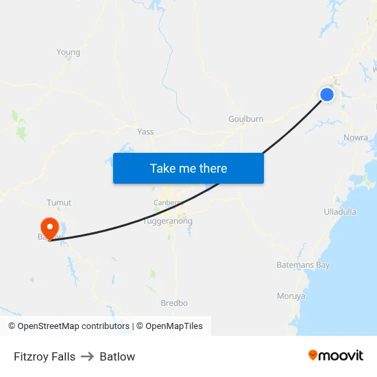 Fitzroy Falls to Batlow map