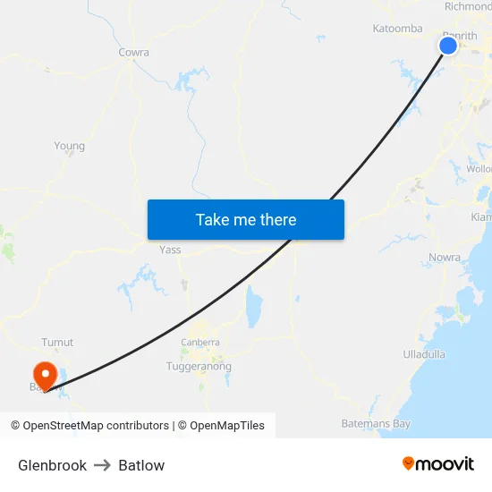 Glenbrook to Batlow map