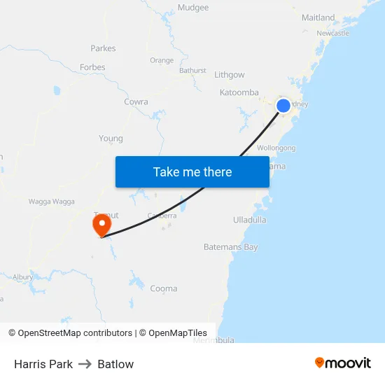 Harris Park to Batlow map