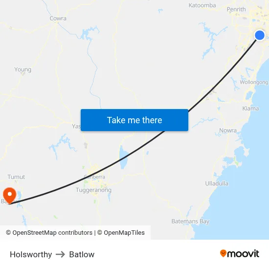 Holsworthy to Batlow map
