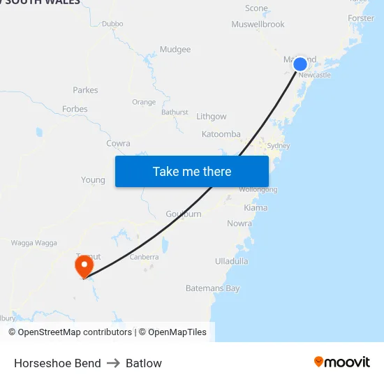 Horseshoe Bend to Batlow map