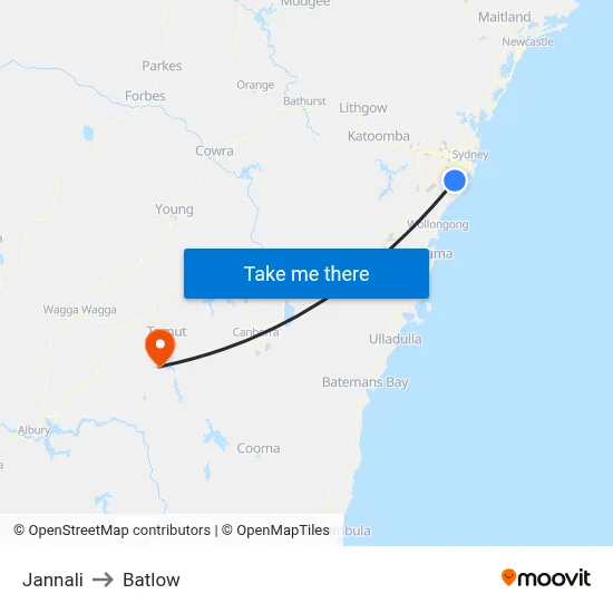 Jannali to Batlow map
