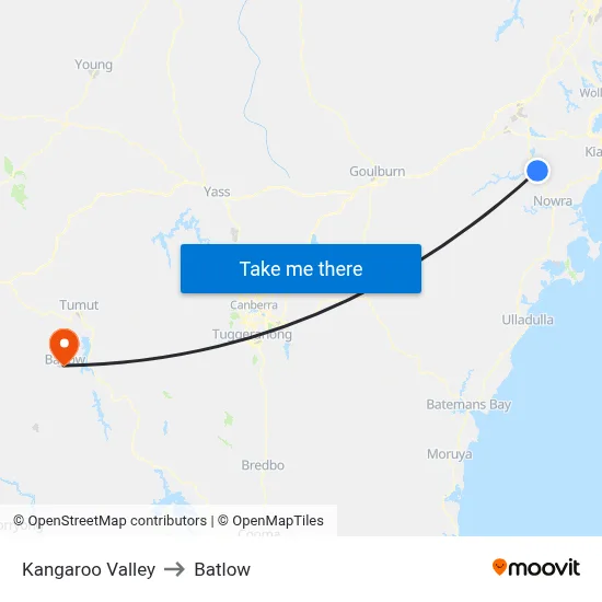 Kangaroo Valley to Batlow map