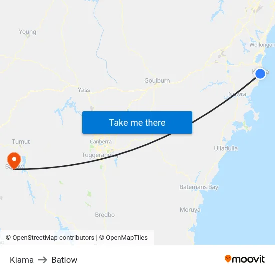 Kiama to Batlow map