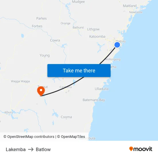 Lakemba to Batlow map