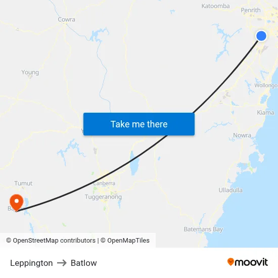 Leppington to Batlow map