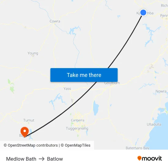 Medlow Bath to Batlow map