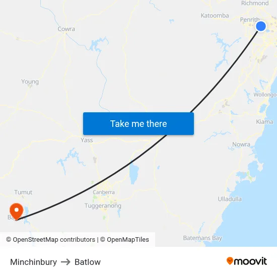 Minchinbury to Batlow map