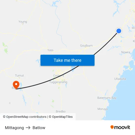 Mittagong to Batlow map