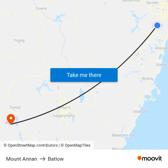 Mount Annan to Batlow map