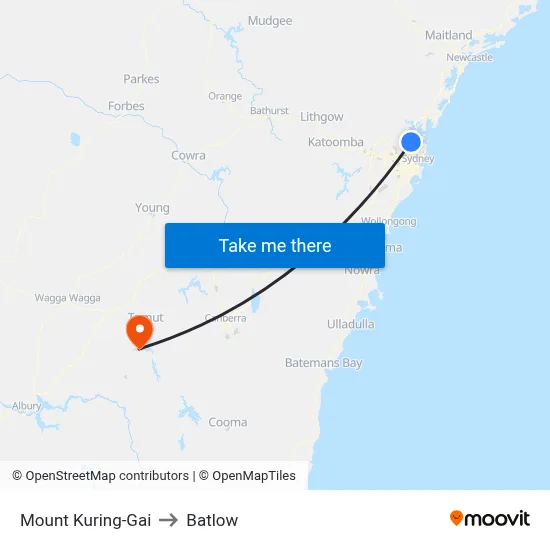 Mount Kuring-Gai to Batlow map