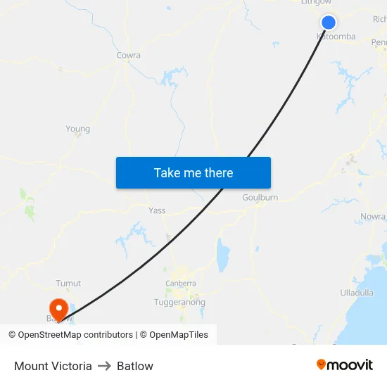 Mount Victoria to Batlow map