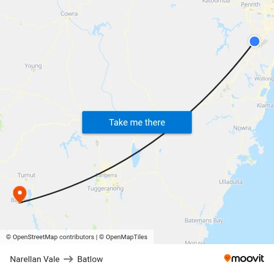 Narellan Vale to Batlow map