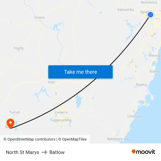 North St Marys to Batlow map