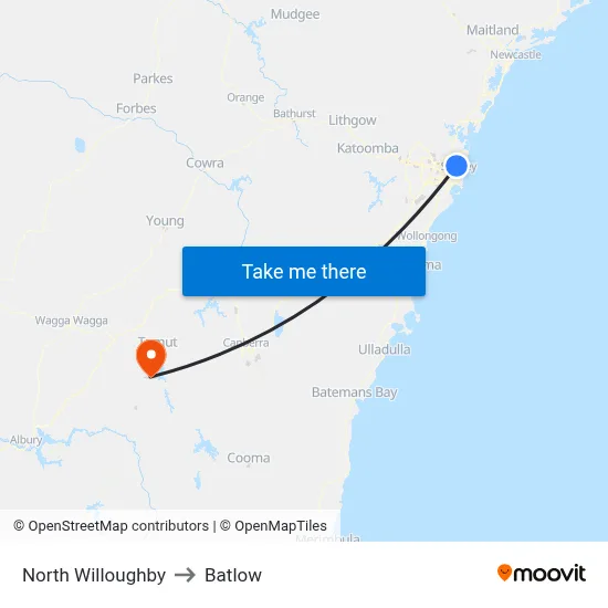 North Willoughby to Batlow map