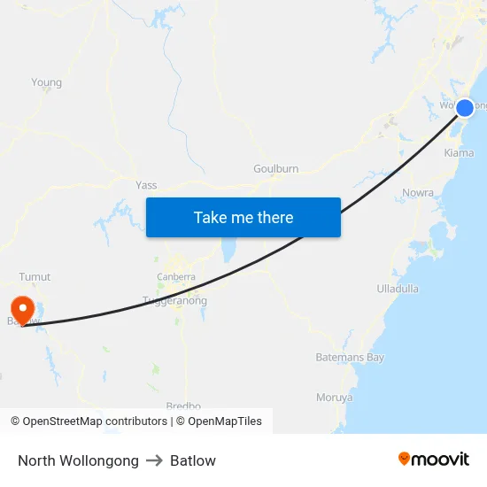 North Wollongong to Batlow map