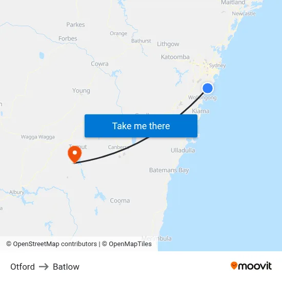 Otford to Batlow map