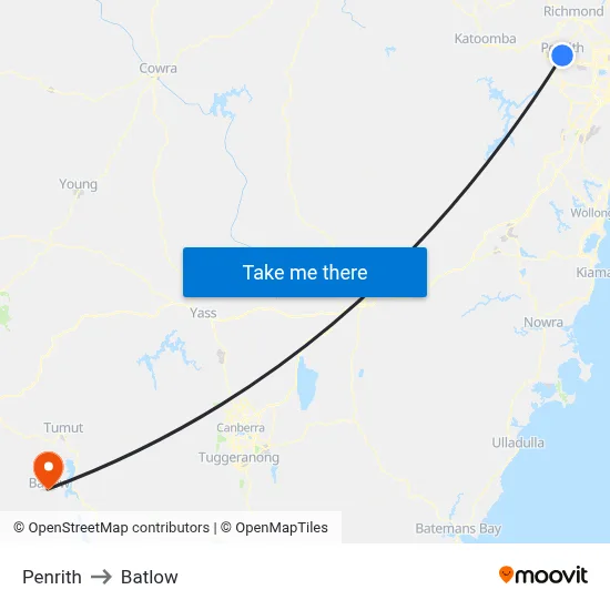 Penrith to Batlow map
