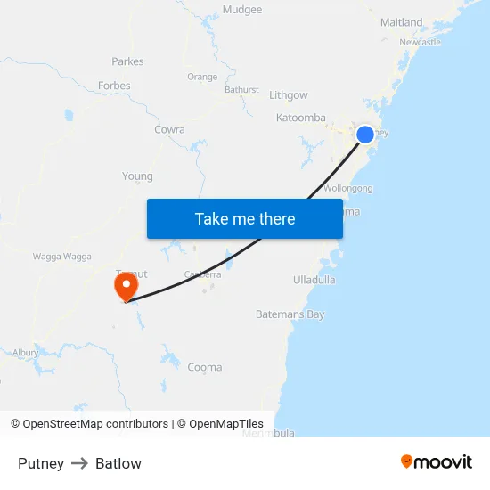Putney to Batlow map