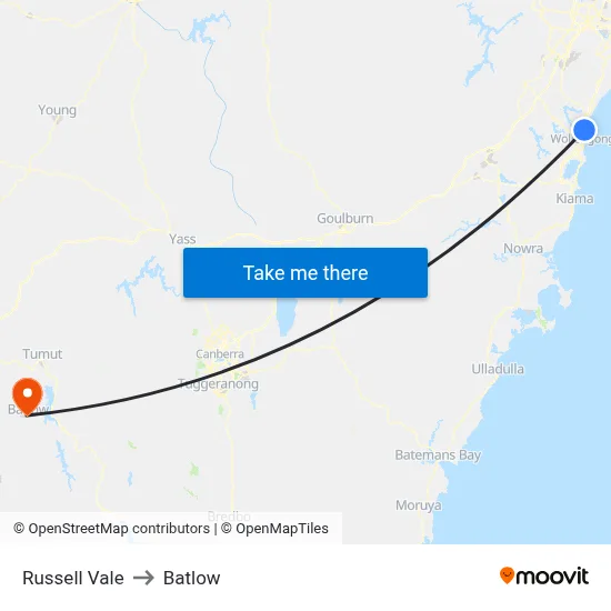 Russell Vale to Batlow map