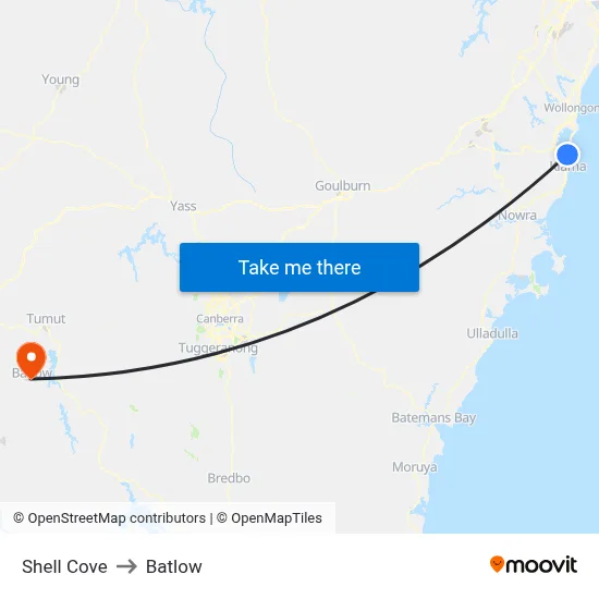 Shell Cove to Batlow map
