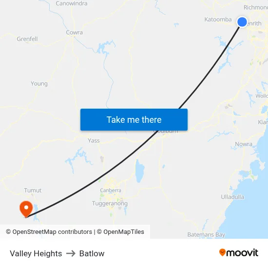 Valley Heights to Batlow map