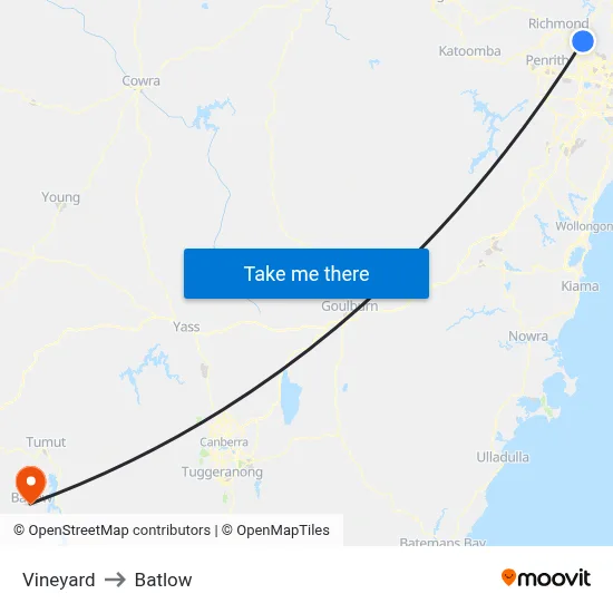 Vineyard to Batlow map