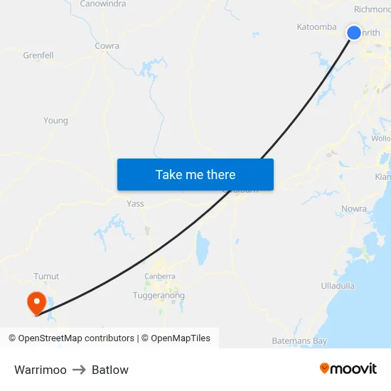 Warrimoo to Batlow map