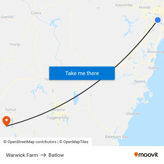 Warwick Farm to Batlow map