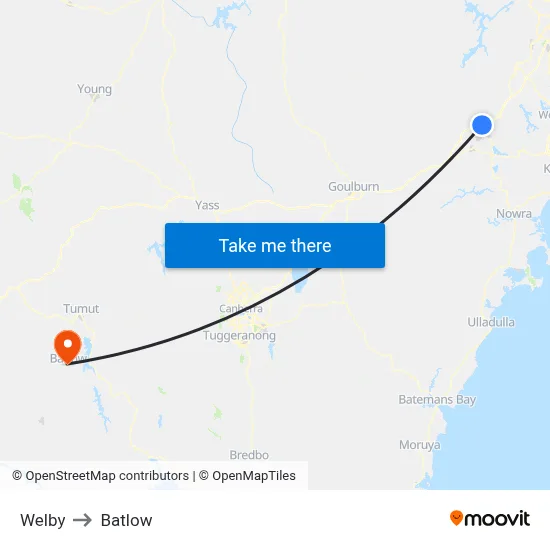Welby to Batlow map