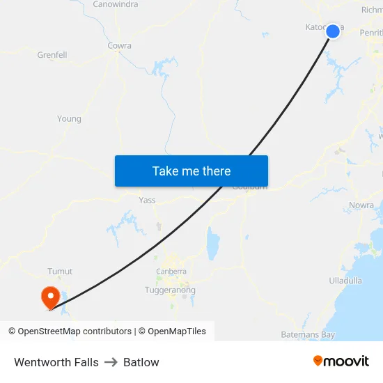 Wentworth Falls to Batlow map