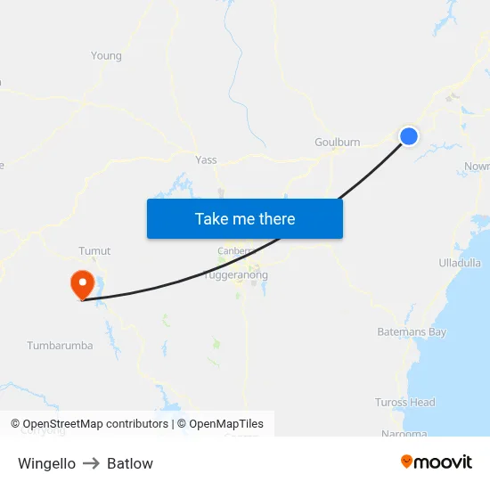 Wingello to Batlow map
