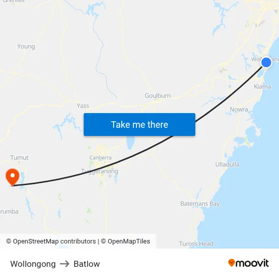 Wollongong to Batlow map