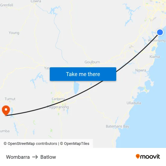 Wombarra to Batlow map