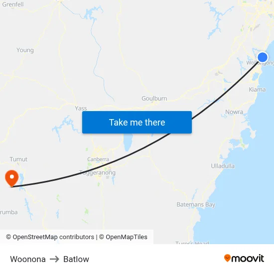 Woonona to Batlow map
