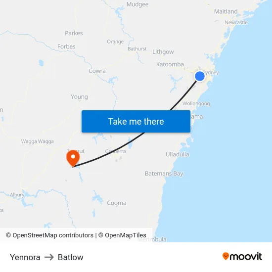 Yennora to Batlow map