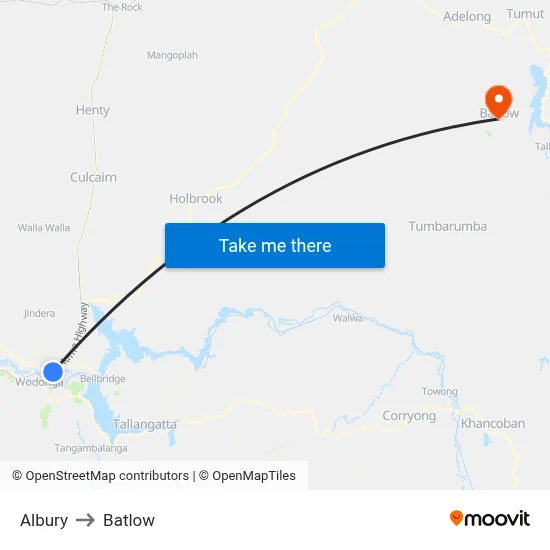 Albury to Batlow map