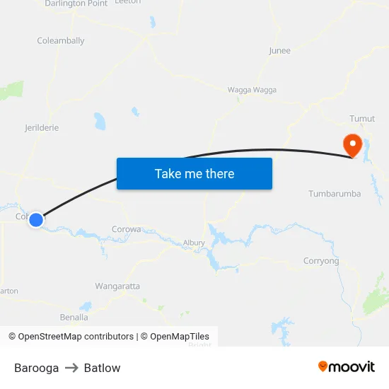 Barooga to Batlow map