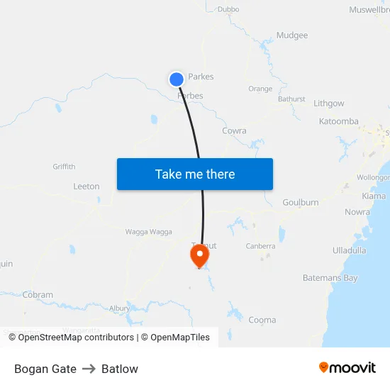 Bogan Gate to Batlow map