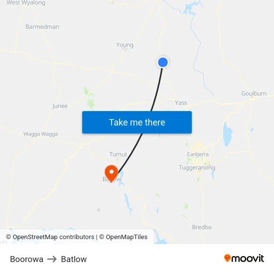 Boorowa to Batlow map