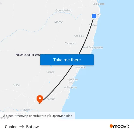 Casino to Batlow map