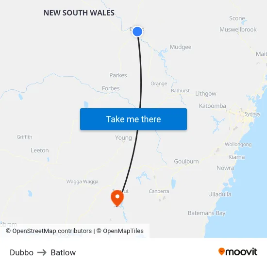 Dubbo to Batlow map