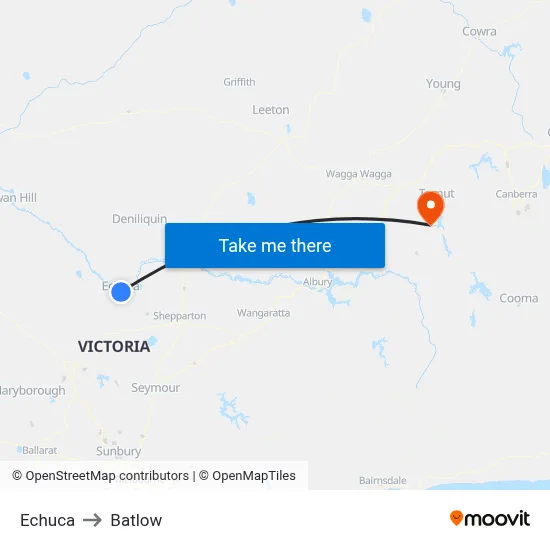 Echuca to Batlow map