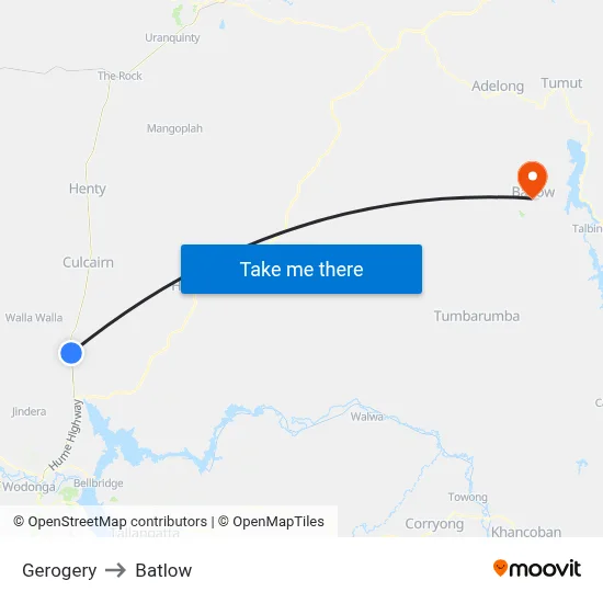 Gerogery to Batlow map