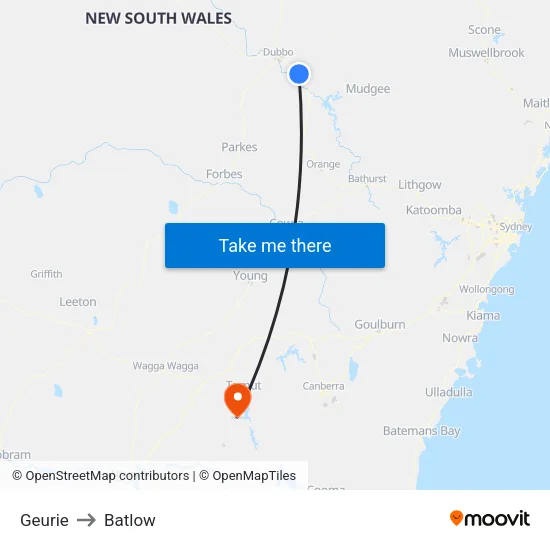 Geurie to Batlow map